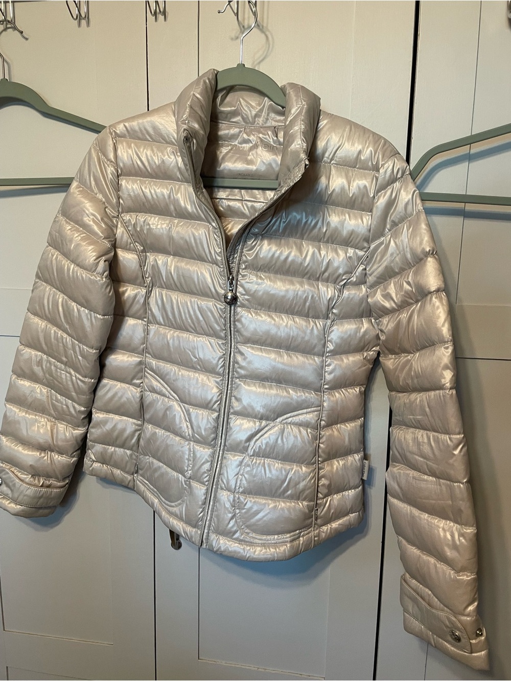 Calvin Klein Metallic Light Silver Puffer Jacket